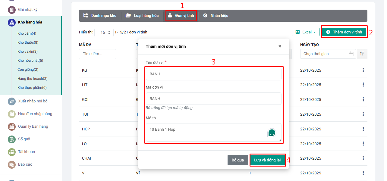 Thêm đơn vị tính farmgo