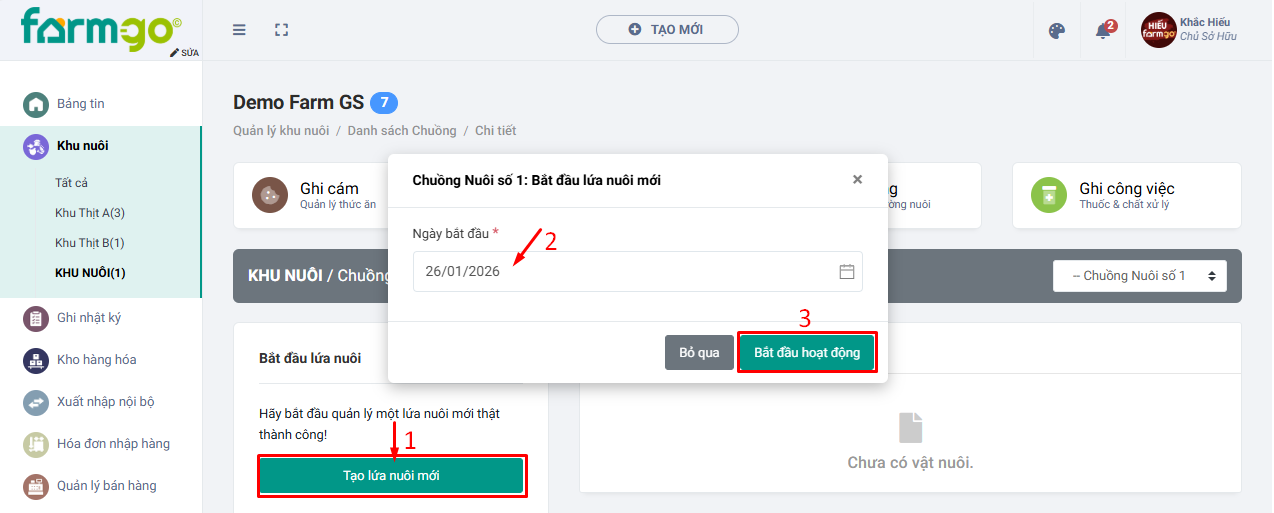 bắt đầu lứa nuôi farmgo 03