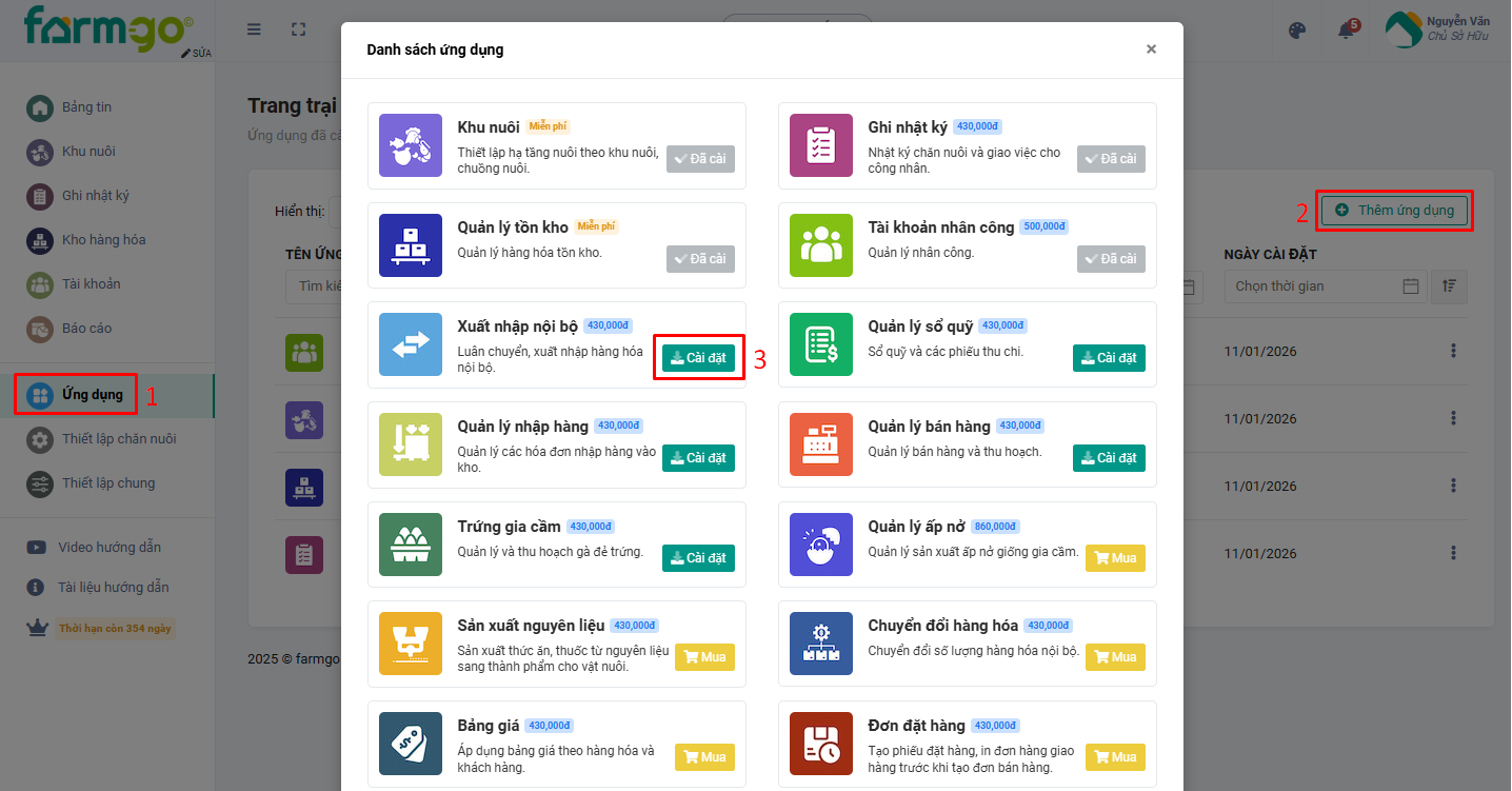 cài đặt ứng dụng Farmgo