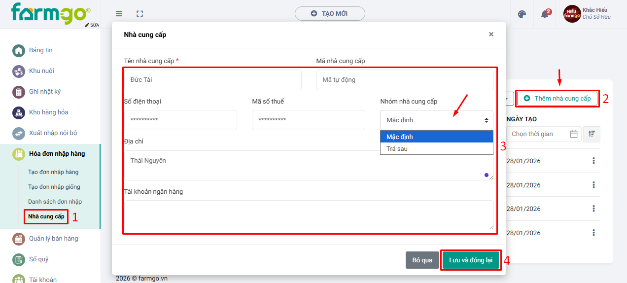 thêm nhà cung cấp farmgo