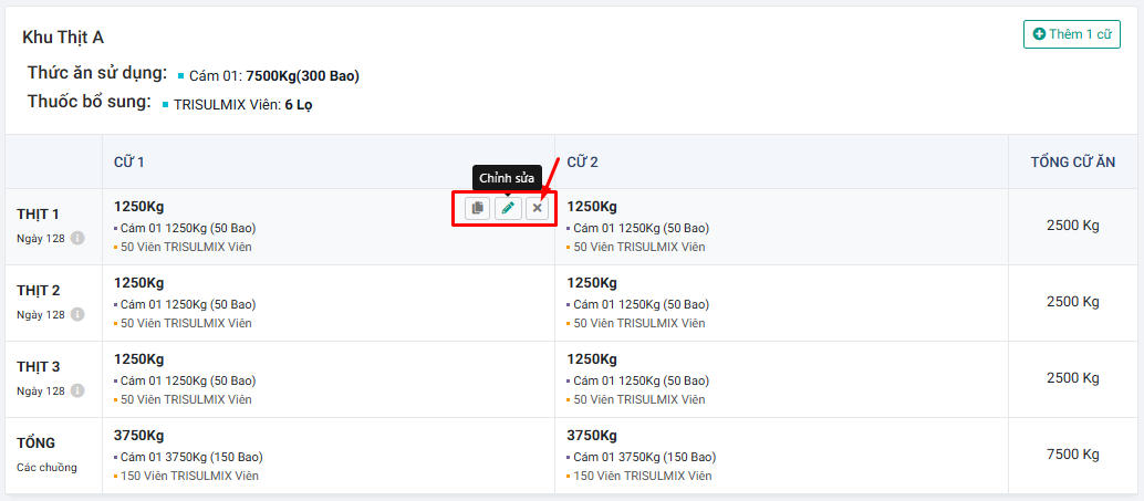 chỉnh sửa bữa ăn farmgo