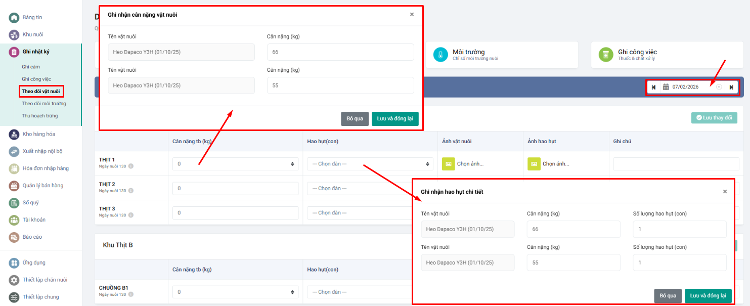 nhập thông số vật nuôi farmgo