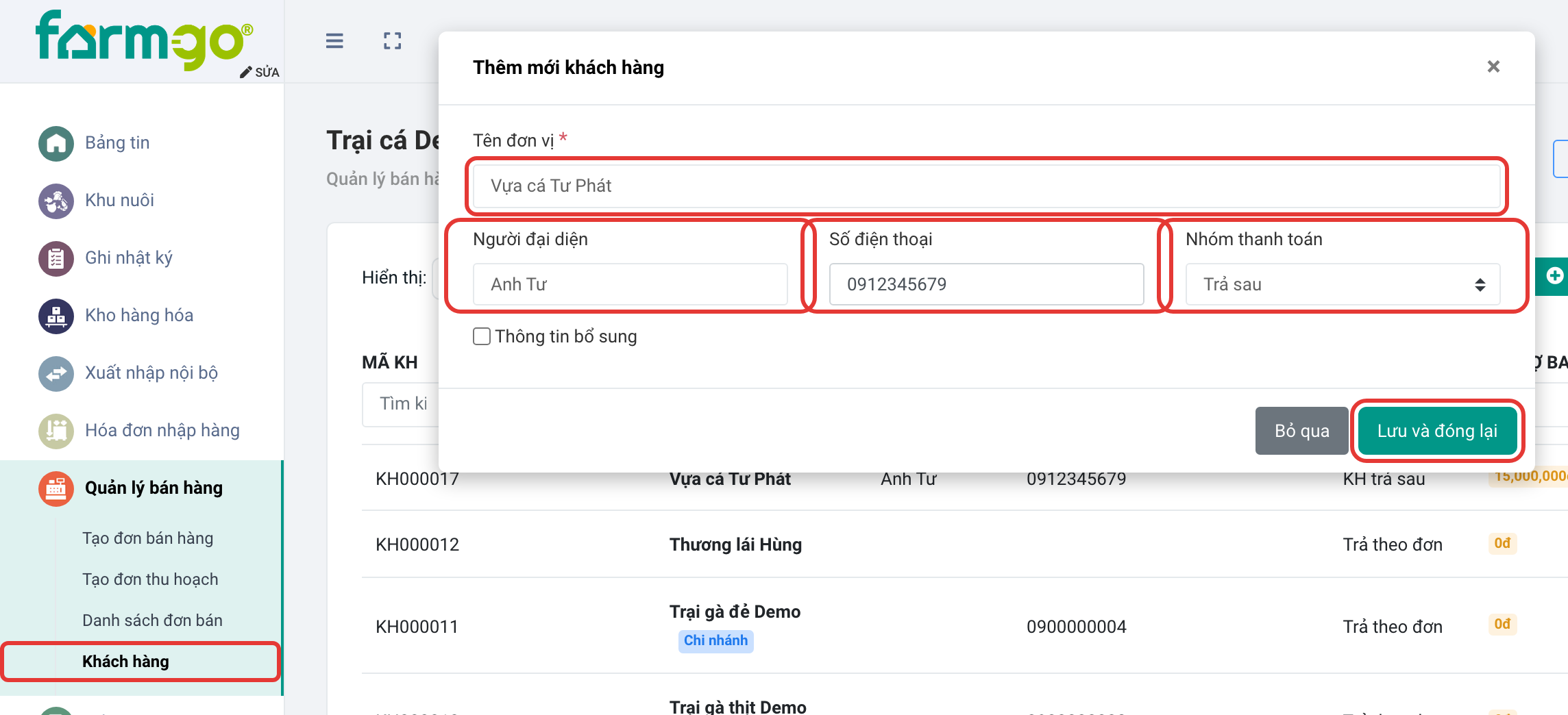Tạo khách mới, trả sau