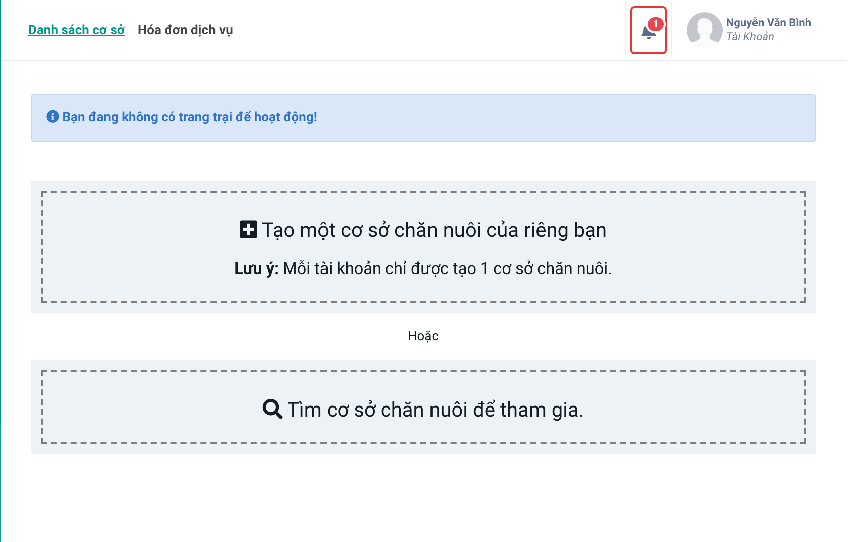 Chuông báo có 1 thông báo mới