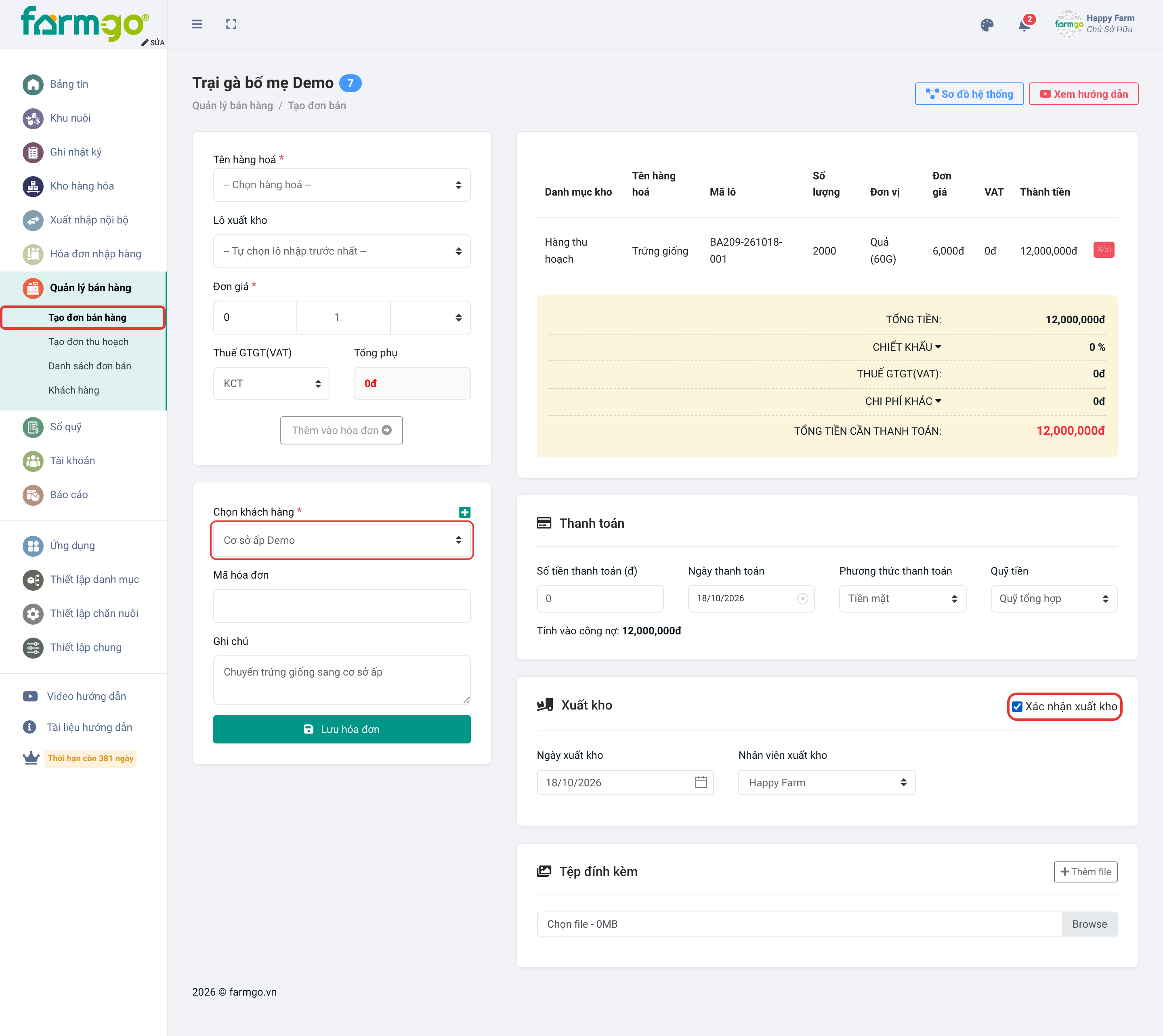 Khách hàng Cơ sở ấp Demo