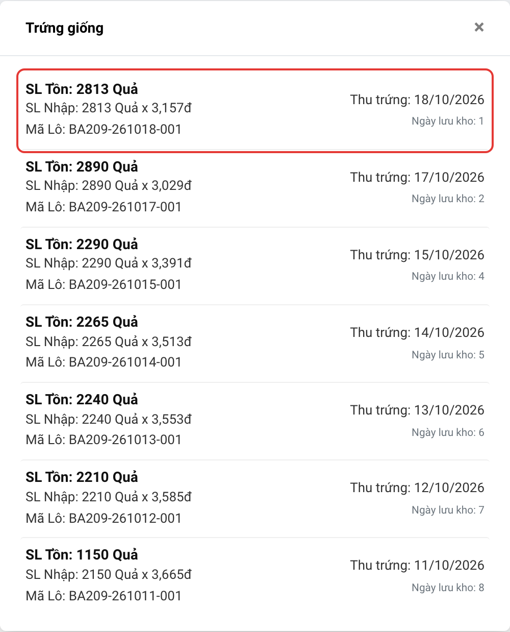 Lô thu ngày 18/10/2026