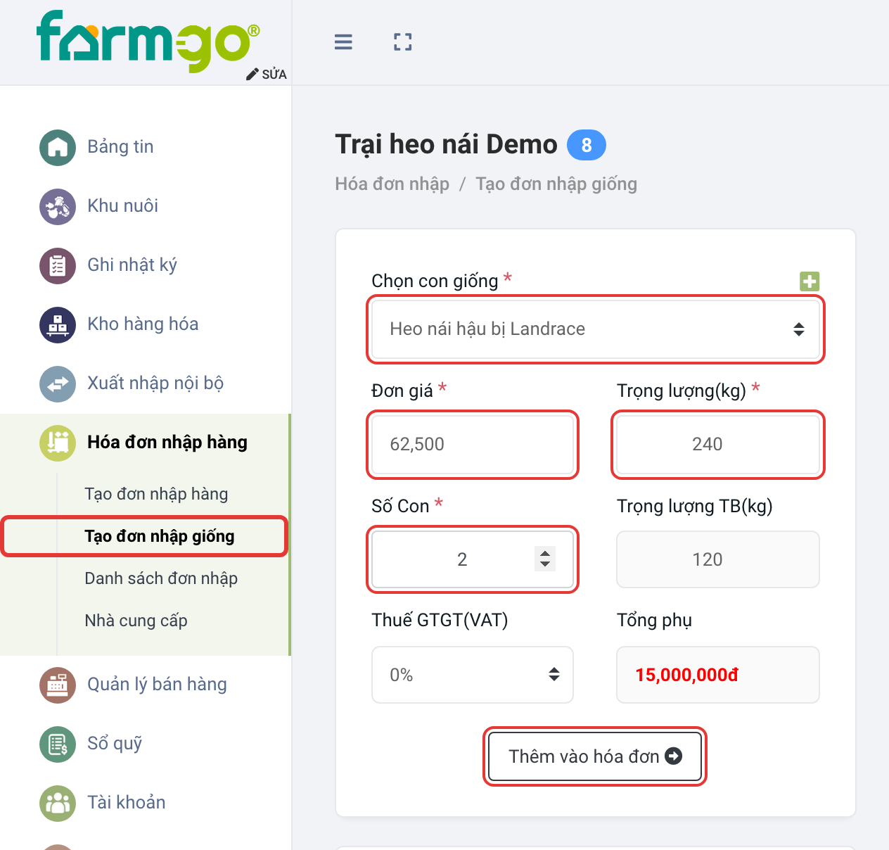 2 nái hậu bị, 240 kg, 62.500 đ/kg