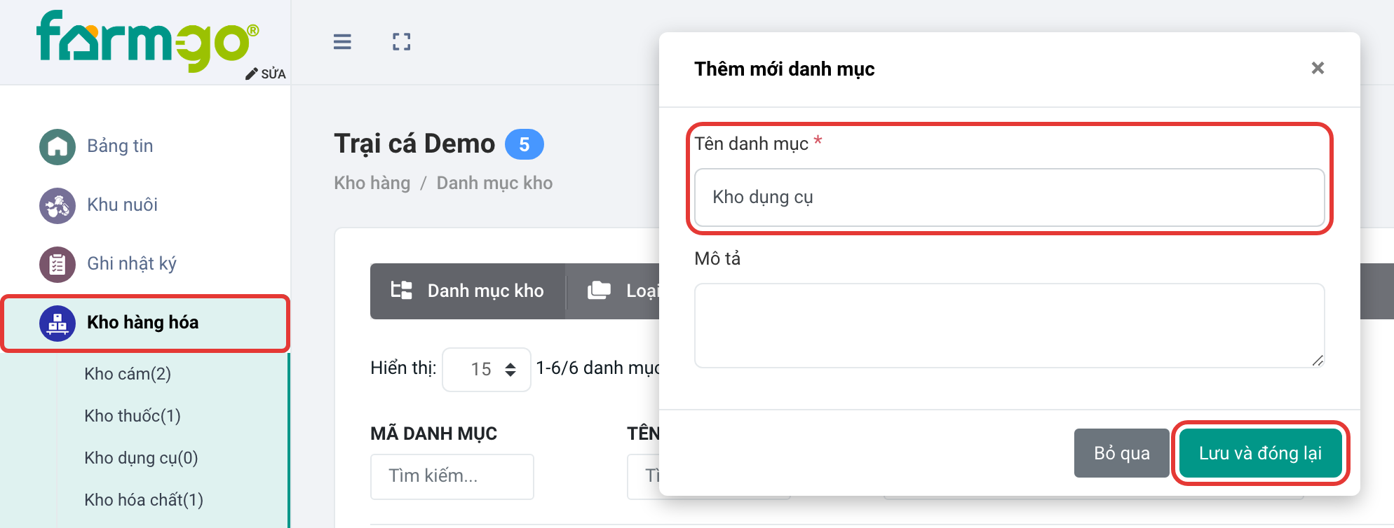 Thêm kho Kho dụng cụ