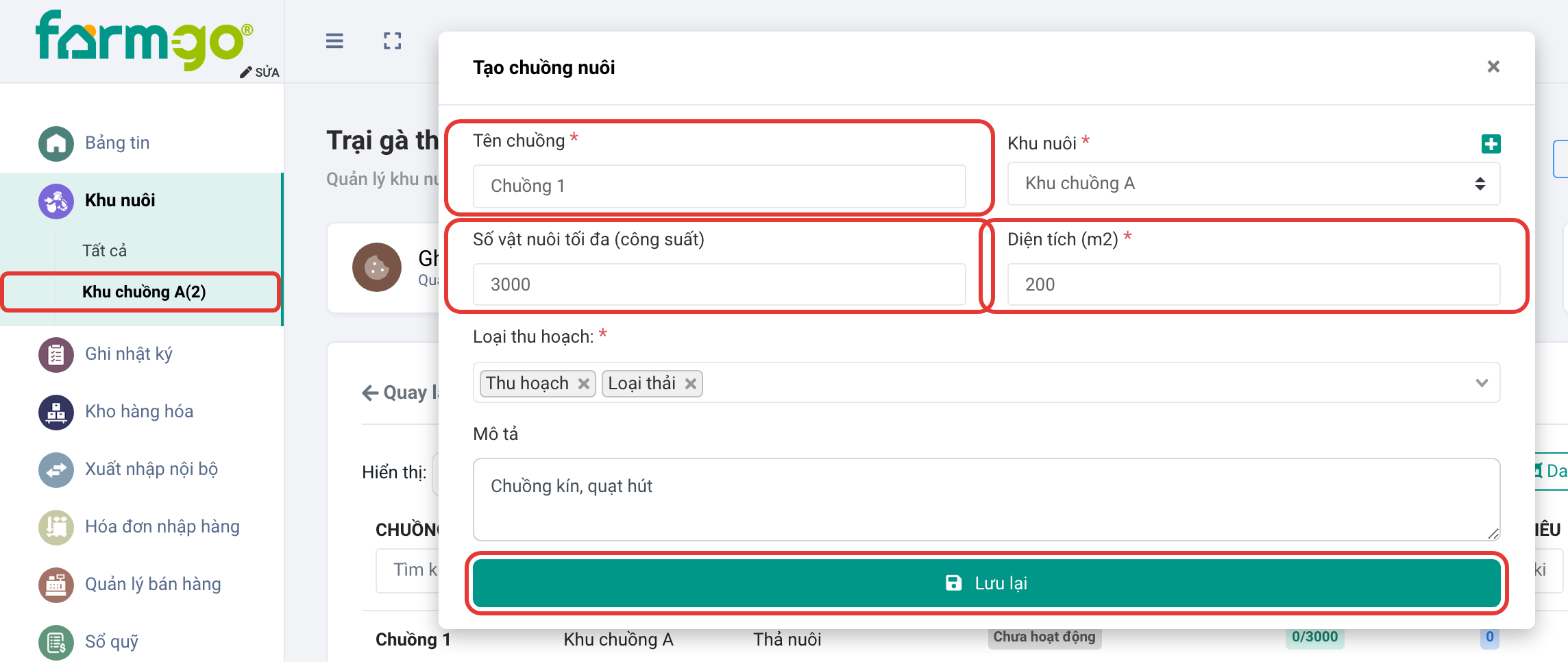 Chuồng 1: 3.000 con, 200 m2