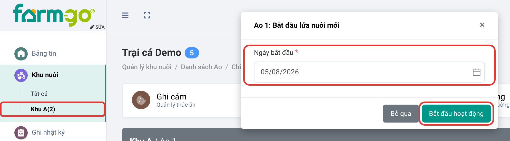 Hộp Bắt đầu lứa nuôi mới