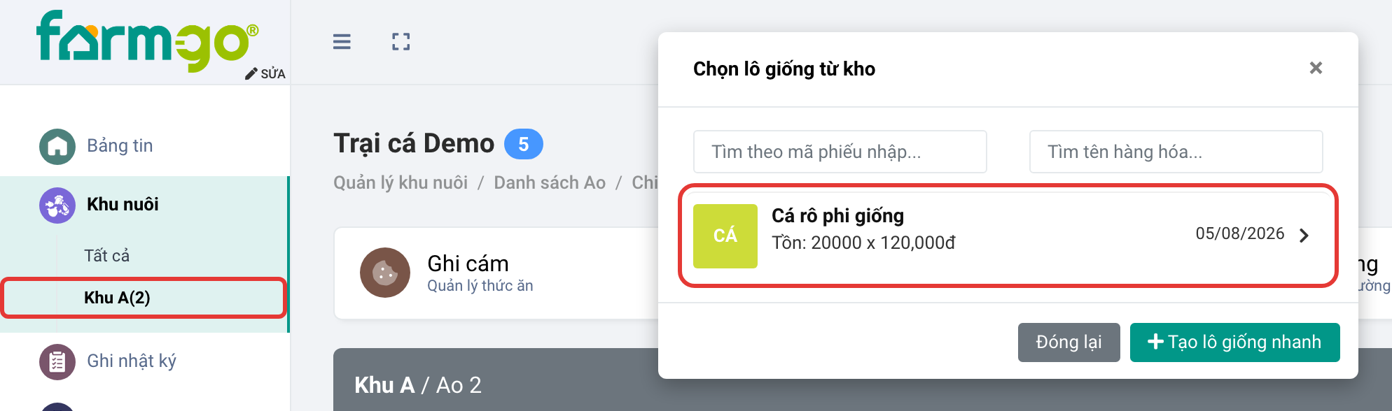 Chọn lô giống từ kho