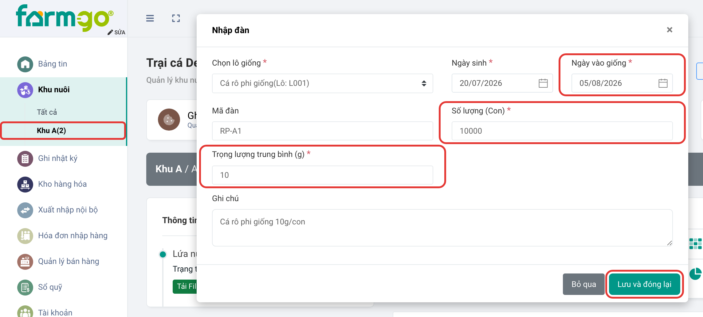 Thả 10.000 con, trung bình 10 g/con