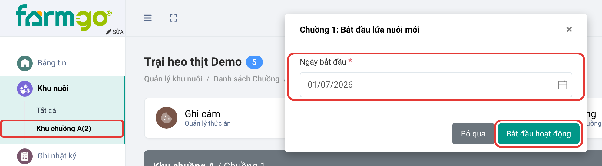 Hộp Bắt đầu lứa nuôi mới